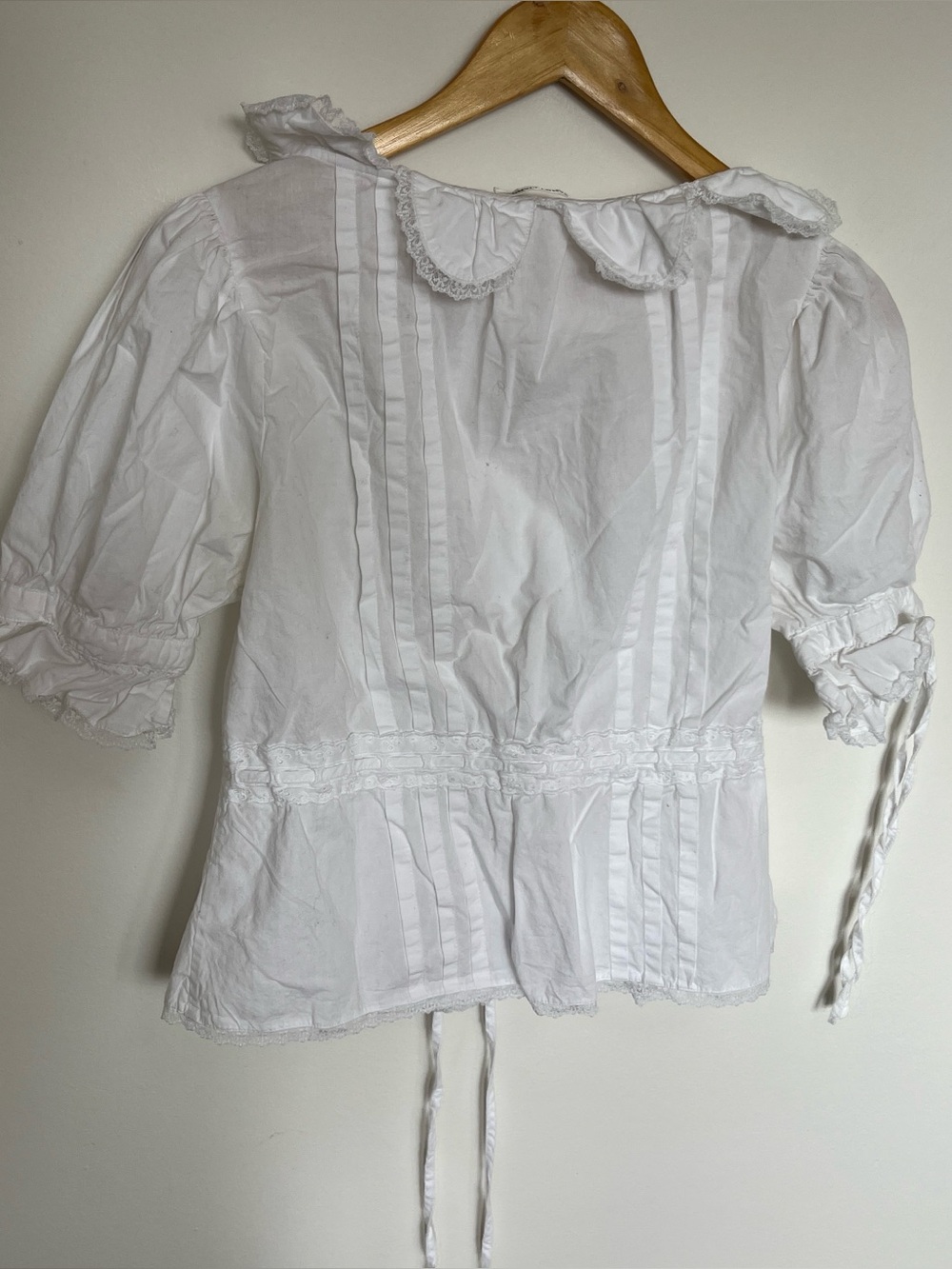 Sandy Liang Melon Blouse Top Lace Pintuck Buttondown Solid White XS - Picture 8 of 8